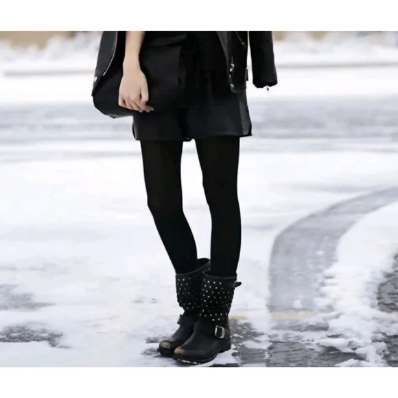 FRYE Jenna Disc Short Black Studded Leather Combat & Moto Boots Size 6.5 - Picture 3 of 11